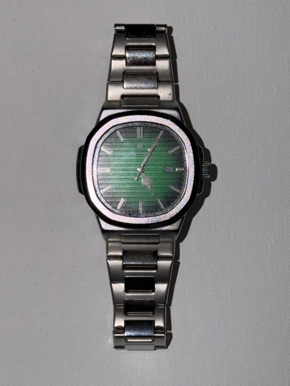 Poedagar Men’s Green Dial Stainless Steel Watch Silver Bracelet